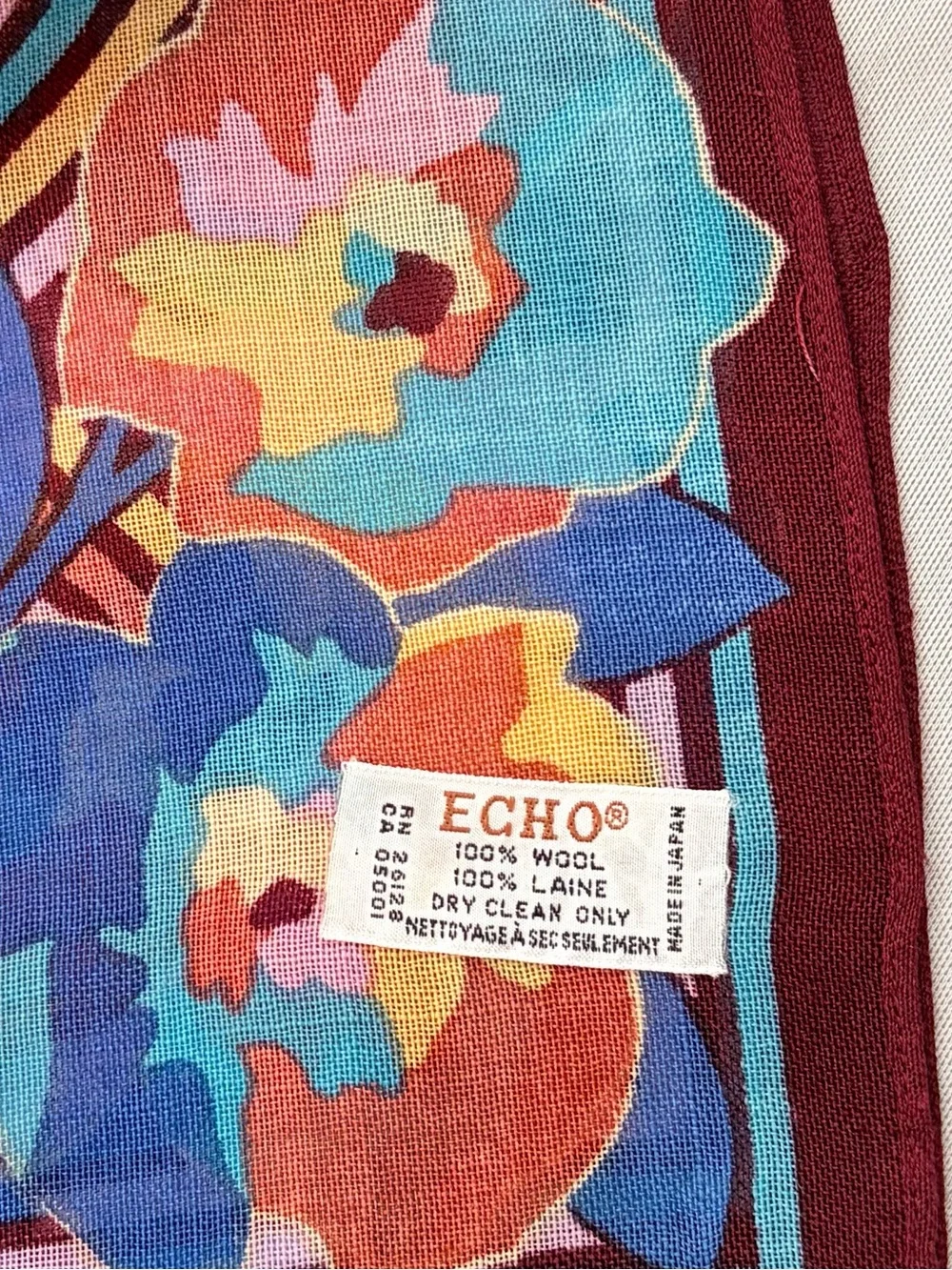 Echo Scarf Wrap Oblong 100% Wool Floral New